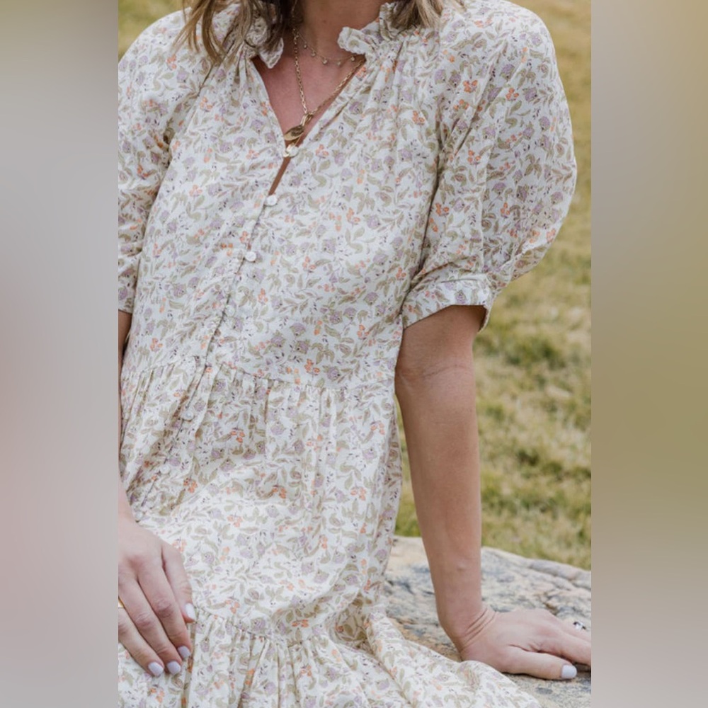 Floral Cream Mini Dress - Picture 2 of 13